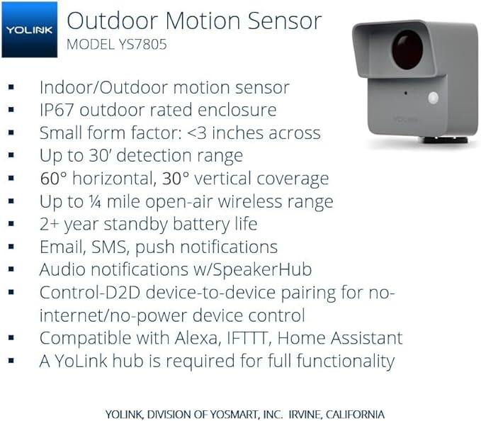 YoLink Outdoor Motion Sensor Kit, 2 LoRa Motion Sensors + SpeakerHub, Driveway Alert, D2D Direct Pairing Works Without Internet, App Email SMS Alerts, Alexa Routines, 2+ Year Battery, Hub Included