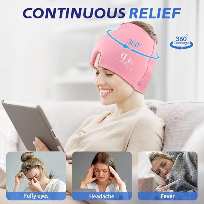 2Pcs Migraine Relief Cap, Soothing Headache Ice Face Mask Products, Hot and Cold Therapy, Migraine Headache Relief Cap for Migraine, Sinus, Puffy Eyes, Tension, Stress and Hangover (2Pink)