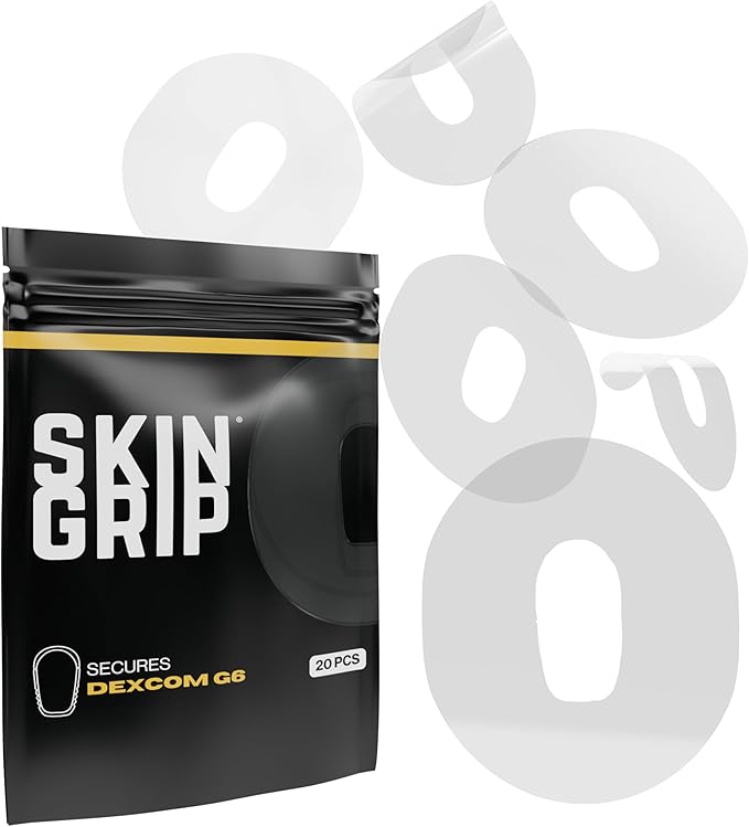 Skin Grip Adhesive Patch Compatible with Dexcom G6 Adhesive Patches Waterproof & Sweatproof with Cutout, Lasts 10-14 Days, Continuous Glucose Monitor Patch, CGM Sensor Cover – 20 Pack, Clear