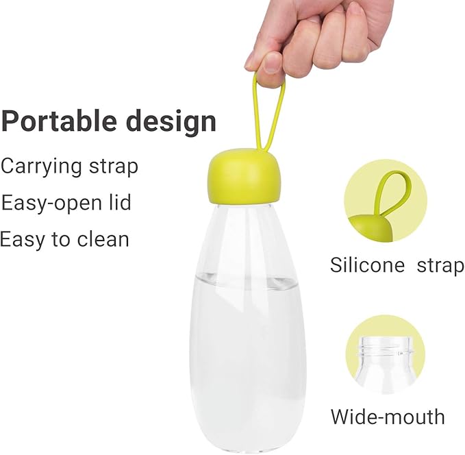 emoi BPA Free Water Bottle, 16oz/480ml Cute Water Bottle with Carrying Strap, Ideal for Kids Boys Girls Students Women Healthy Hydration-Green