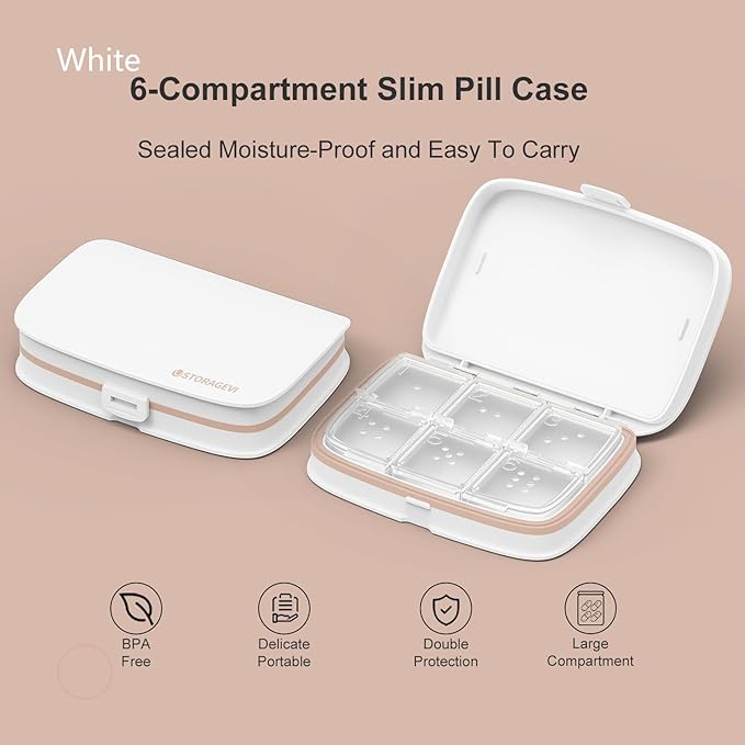 Slim Pill Case - Portable Pill Organizer with Removable Compartments - Leakproof Pill Holder for Daily Medication