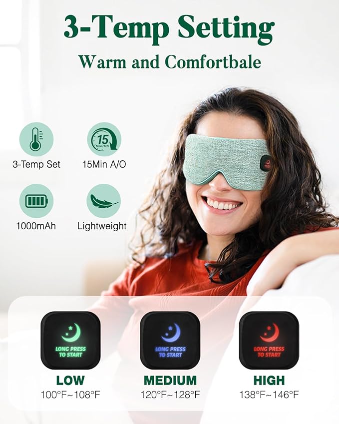 Heated Eye Mask for Dry Eyes, FSA Eligible HSA, Cordless Warm Compress for Eyes, Light Blocking Eye Heating Pad, Styes, Sleep, Cover Washable, Rechargeable, Light Blue