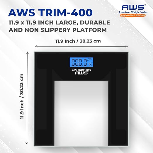 AWS Digital Bathroom Scale 400 lb Capacity | Clear Tempered Glass Body Weight Scale with Large Display | Low-Profile Modern Design, High Accuracy & Step-On Technology