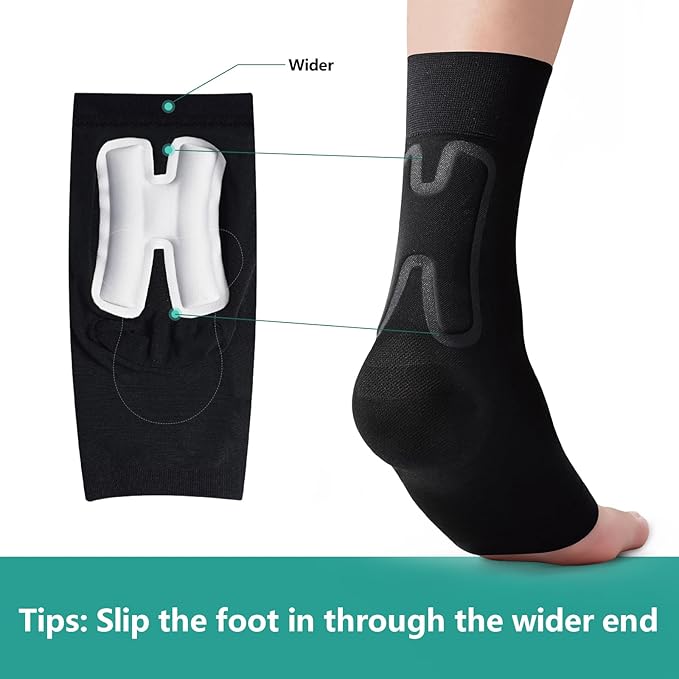 Welnove Achilles Tendonitis Heel Protector Sleeves H-Shape Achilles Tendon Support Compression Gel Padded Sleeve Socks for Cushion of Bursitis, Tendonitis, Tenderness, Dry Cracked - Black,Regular