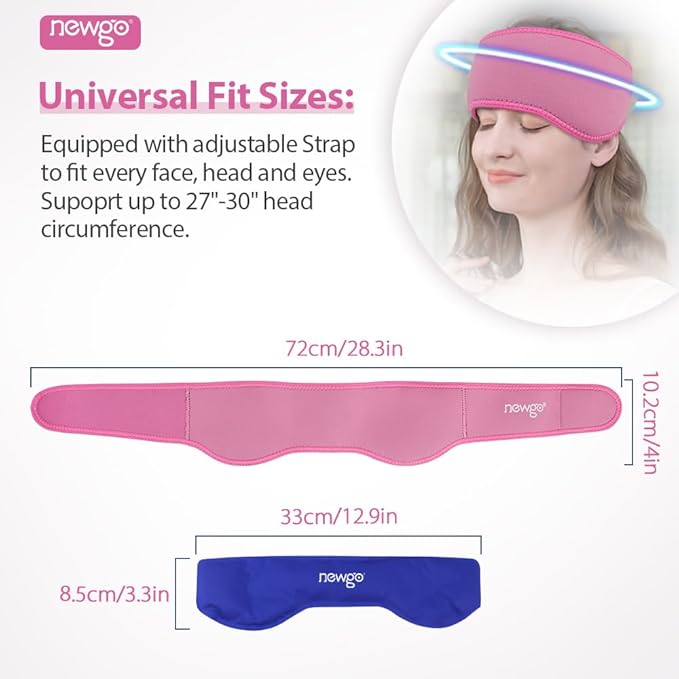 NEWGO Headache Ice Pack Head Wrap for Migraines and Ice Pack Eye Mask Cold Compress Reusable Hot Cold Therapy