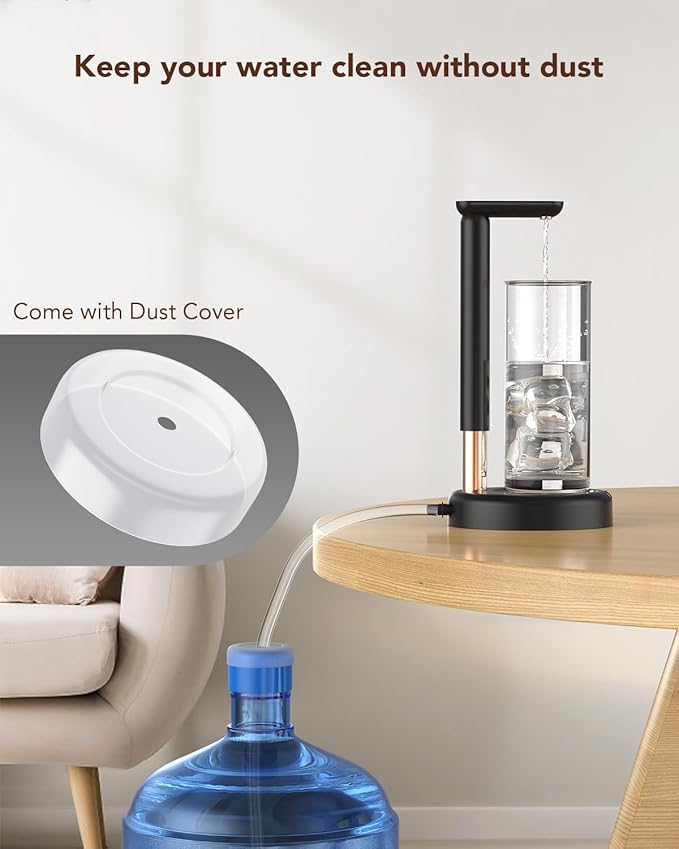 Desktop Water Bottle Dispenser, Nerveol 5 Gallon Water Dispenser Portable Electric Water Bottle Pump for Universal 1-5 Gallon Bottles Type-C Charging Water Jug Pump for Home Office Outdoor Black