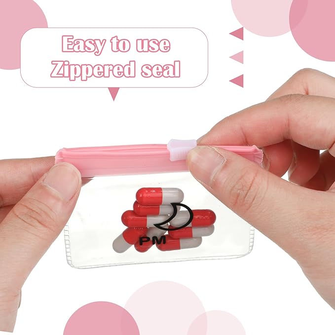 Colarr 14 Pcs AM PM Pill Pouches Bags Reusable Zippered Day and Night Pill Organizer with Slide Lock for Travel Medicine Case, 1 Large 14 Small(Pink)