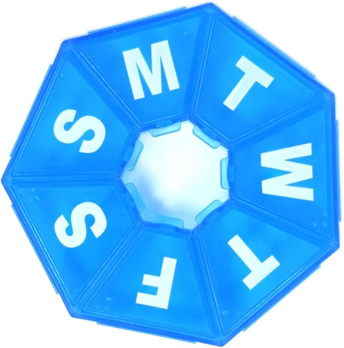 Weekly 7-Sided Pill Planner with Medical Alert Wallet Card, Great for Travel - (Blue)