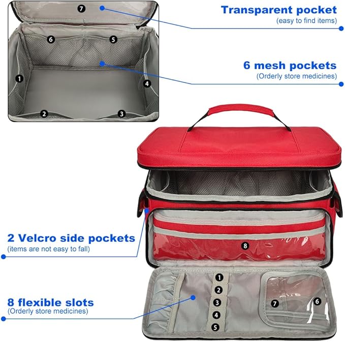First Aid Bag Empty - Portable Medical Organizer Kit for Supplies, Travel, Home, Car & Outdoor Camping Hiking, School, Office Emergency Preparedness, Bag Organizing First Aid Supplies