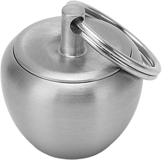 Pill Keychain Holder, Stainless Steel Mini Apple Shaped Pill Case Waterproof Portable Medicine Box Sealed Jar Keychain Pendant for Outdoor Camping Travel