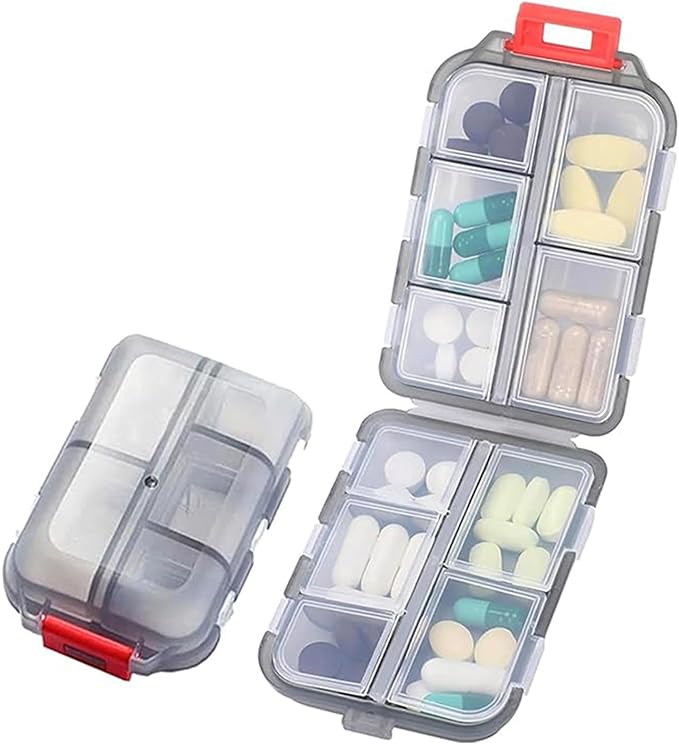 Travel Pill Organizer Portable Pocket Pill Case Small Pill Box for Purse Medicine Organizer Have 10 Compartments Storage Vitamin Fish Oil by INVODA (Gray)