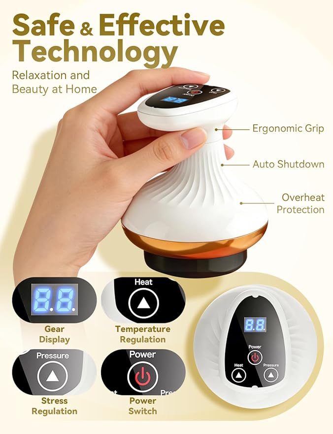 Electric Gua Sha Device for Cellulite Massage Tool, 9 Suction Levels & Heating, Handheld Massager - Negative Pressure Strong Suction,Smart Cupping Massager,Deep Massage,Firmer (1 Pcs)