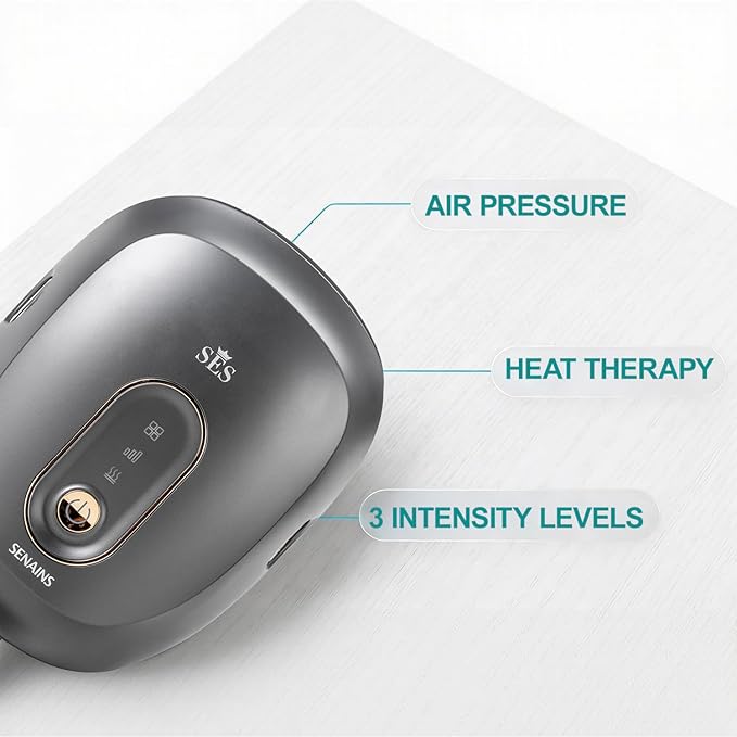 SENAINS Cordless Hand Massager with Heat and Compression,Soothing Stretching & Kneading,Wrist,Palm & Finger Massage,3 Modes & 3 Intensities,Gifts for Women Men Relaxation at Office,Gray