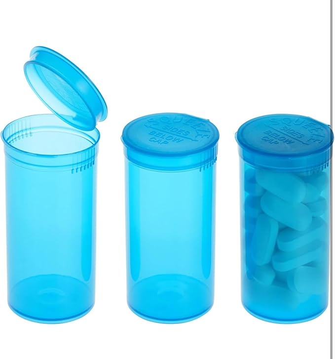 100Pcs Empty Pill Bottles with Caps, 13 Dram Empty Prescription Vial, Waterproof Airtight Joint Pill Bottles with Pop Top Caps, Medicine Container for Pill, Crafts, Candy, Supplements(Blue)