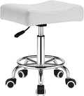 Square Salon Rolling Stool - 300lbs Weight Capacity，Adjustable Swivel Stool with Wheel，Pu Leahter Comfortable Cutting Stools for Salon Tattoo Stylist Massage Perfect for Work SPA (White)