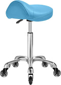 Saddle Stool with wheels Ergonomic - Heavy Duty 400lbs, Upgraded Thick Saddle Cushion, Healthy Posture Correction, Swivel Adjustable Rolling Saddle Stool, Saddle Chair for Salon Massage Home (Blue)