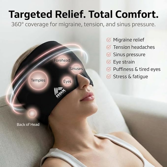 RBX Migraine Relief Cap Hot and Cold Headache Relief Cap Gel Mask, Hangover Headache Relief