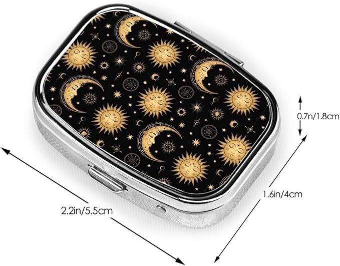 Small Pill Case Sun Crescent Moon Stars Astrology Tarot Cards, Travel Pill Organizer Pill Box Portable Medicine Organizer, Cute Pill Holder Container for Vitamin, Fish Oil