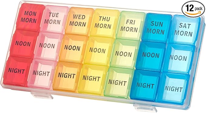 kiniza Small Weekly Pill Organizer, 3 Times a Day Travel Box with Open Design Holder Compartments Moisture-Proof Portable Friendly Case for Supplements, Vitamin, Medication
