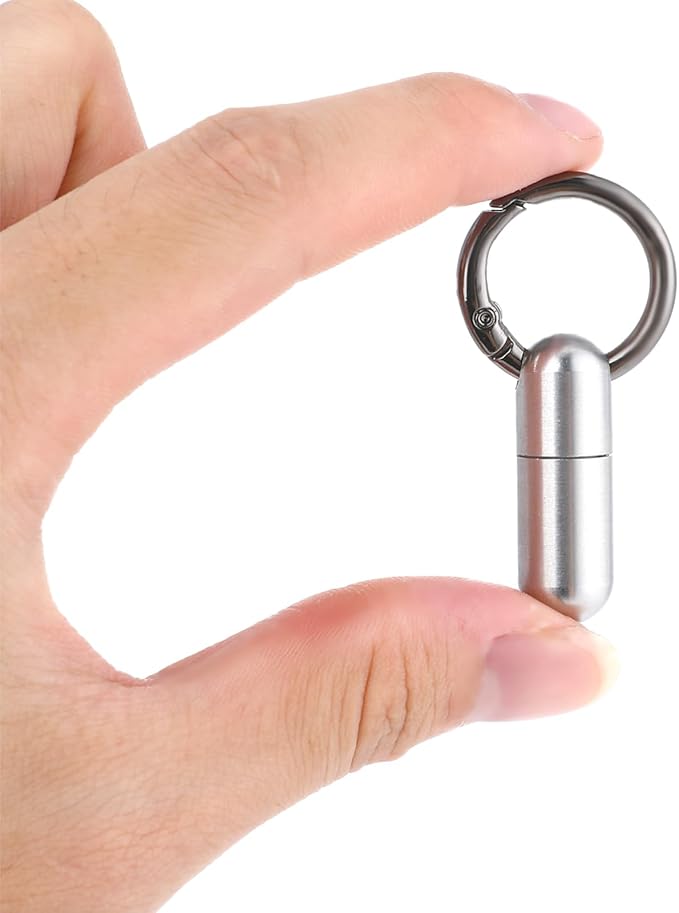 Small Pill Case Keychain Tiny Portable Carabiner Clip Pill Holder Bottle Micro Waterproof Metal Pill Container Mini Emergency Medicine Organizer for Outdoor Camping Travel Purse
