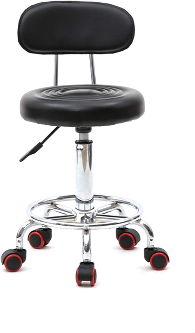 Swivel Salon Stool Chair with Back Support Adjustable Hydraulic Rolling Stool with Backrest for Beauty Barber Tattoo Massage (Style 1-Black)