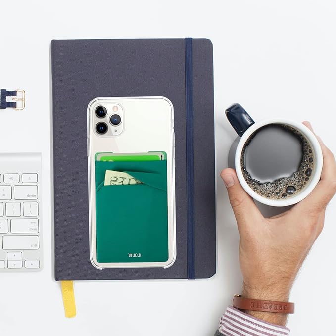 RFID Blocking Phone Card Wallet - Double Secure Pocket - Ultra-Slim Self Adhesive Credit Card Holder Card Sleeves Phone Wallet Sticker All Smartphones (Black Green)-2PC