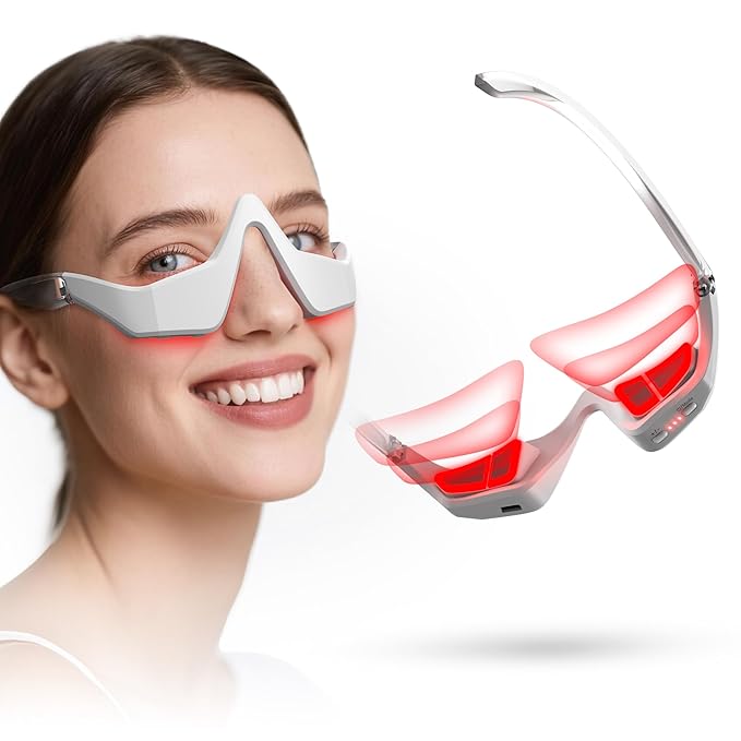 Under Eye Red Light Therapy Glasses,Eyelift Under Eye Device with Eye Massage for Relieve Eye Bags Eye Fatigue, Dark Circles