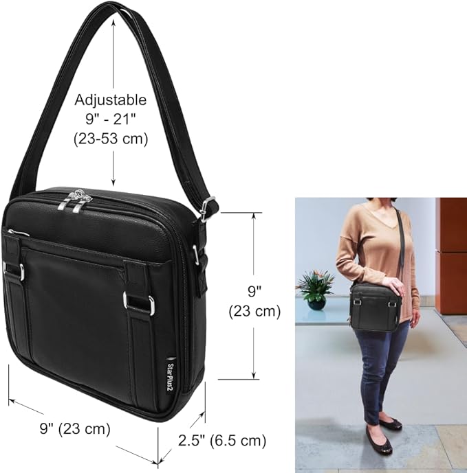Medium 2-in-1 Pill Bottle Organizer, Crossbody PU Leather Purse for Women, Medicine Bag, Case, Carrier for Medications, Travel Medicine Organizer, Med Bag - Black (Without Lock)