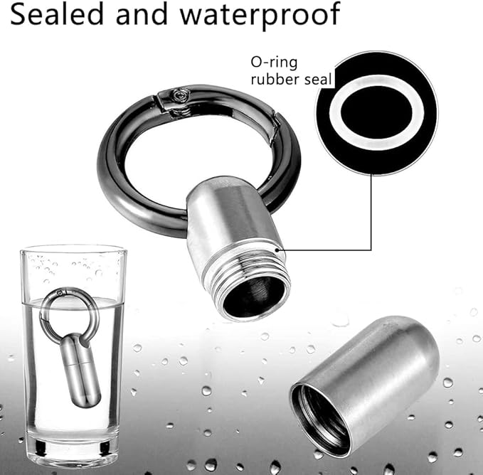 2PCS Micro Keychain Pill Holder, Portable Mini Size Titanium Alloy Pill Box Case, Waterproof & Lightweight Keychain Pill Container for Emergency Outdoor Travel Camping