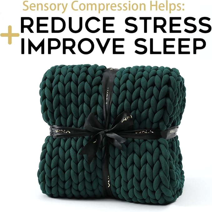 YnM Knitted Weighted Blanket, Handmade Chunky Knitted Design, Soft and Cozy, Temperature Regulating and Breathable, Machine Washable Throw for Sleep or Home Decor (Pacific Green, 50x60 Inch, 10lbs)