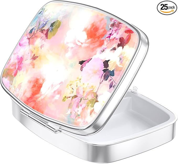 Nipichsha Pill Box, Small Pill Case for Purse & Pocket, Cute Travel Medicine Organizer, Portable Medicine Container Holder to Hold Vitamins, Medication, Fish Oil & Supplement, Watercolor Flowers