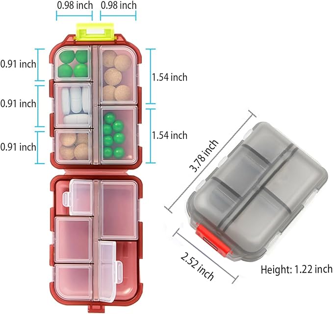 10 Compartment Pill Organizer Case, Travel Daily Medicine Pill Box Reminder, Small Size Weekly Viatamin Dispenser Container for Medication, Supplement, Cod Liver Oil, Capsules, Calcium Tablet