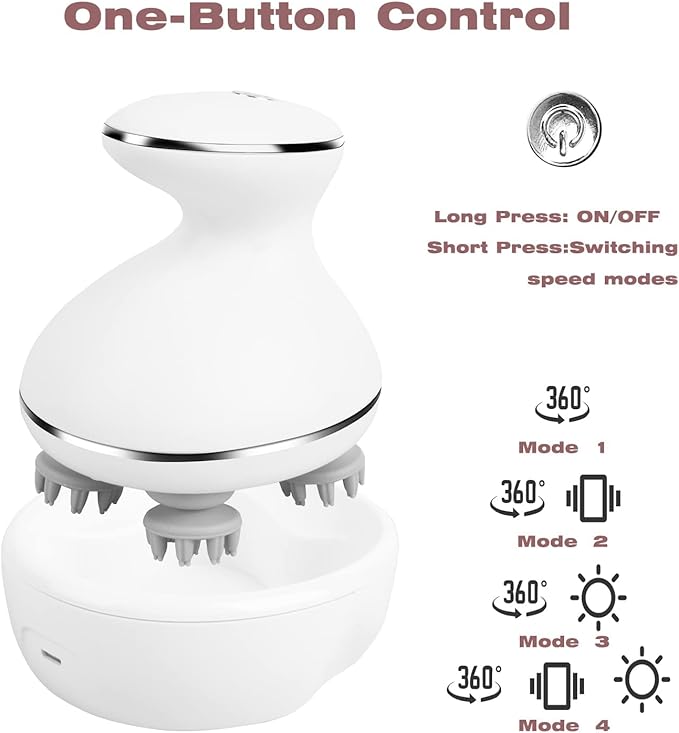 Electric Scalp Massager with red Light Therapy,Waterproof Head Massager with 108 nodes,4 Modes,Wireless Charging to Relieve deep Tissue Pressure