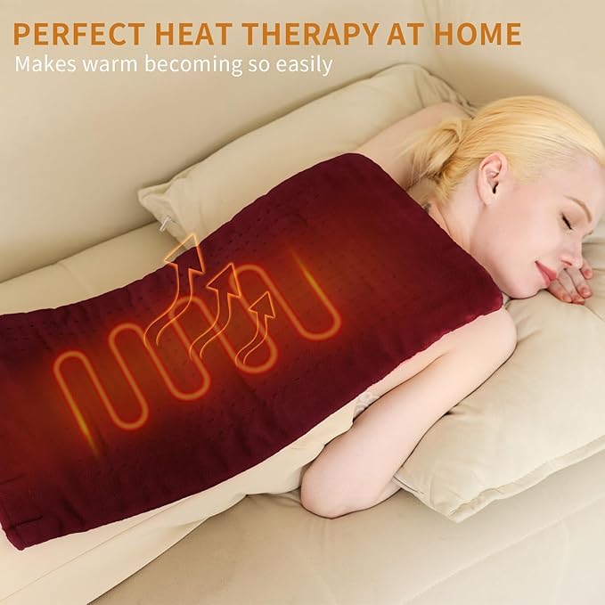 SAROO Heating Pad for Back Pain Relief,Massaging Weighted Heating Pads for Neck, Shoulder,Cramp,Portable Heated Pad with 3 Heat Settings & 6 Massage,18 Relaxing Combinations,Auto Off,20"*24",Wine Red