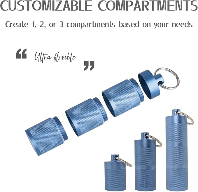 Waterproof Keychain Pill Holder - Compact, Portable, and Secure Pill Box with 3 Compartments - Pocket-Sized Pill Case and Container for Daily Medication on The Go, Blue