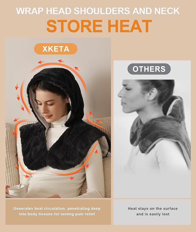 Weighted Hooded Heating Pad for Neck and Shoulders, Extra Large Electric Heat Pad for Deeper Pain Relief, 24"x 20", 6 Heat Settings, Memory Function, 2H Auto-Off, 4lb Weighted, Gifts for Women Men