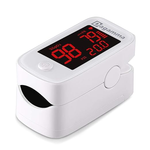 Dagamma DP200 Fingertip Pulse Oximeter, Heart Rate Measurement, Blood Oxygen Saturation Monitor SpO2 with LED Screen, IP22 Level Water and Dust Resistance, Batteries, Lanyard (White)