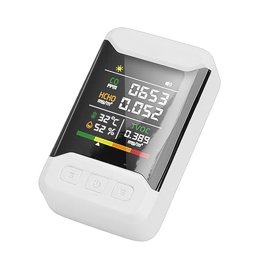 5 in 1 Indoor Air Quality Monitor, ABS Plastic, Detects VOC CO2 PM2.5 Temperature and Humidity for Home and Office Use (US Plug)