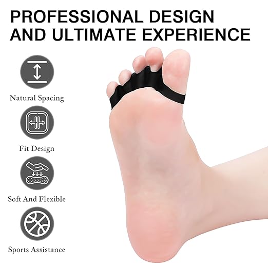8PCS Toe Spacers for Women and Men, Toe Separators for Pedicure, Bunion Corrector, Hammer Toe Straightener, Plantar Fasciitis, Toe Spreaders for Foot Pain Relief and Foot Health. (8, Black)