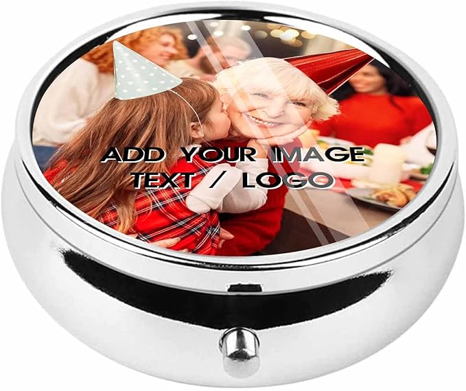 Custom 3 Compartment Pill Box, Personalize It to Add Any of Your Text and Images, Portable Pill Box Storage for Travel, Pocket Or Purse Pill Box Decorative Metal Medication Vitamin Organizer