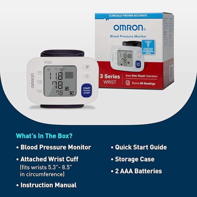 OMRON 3 Series Wrist Blood Pressure Monitor for Home Use - #1 Doctor & Pharmacist Recommended Brand - Clinically Validated