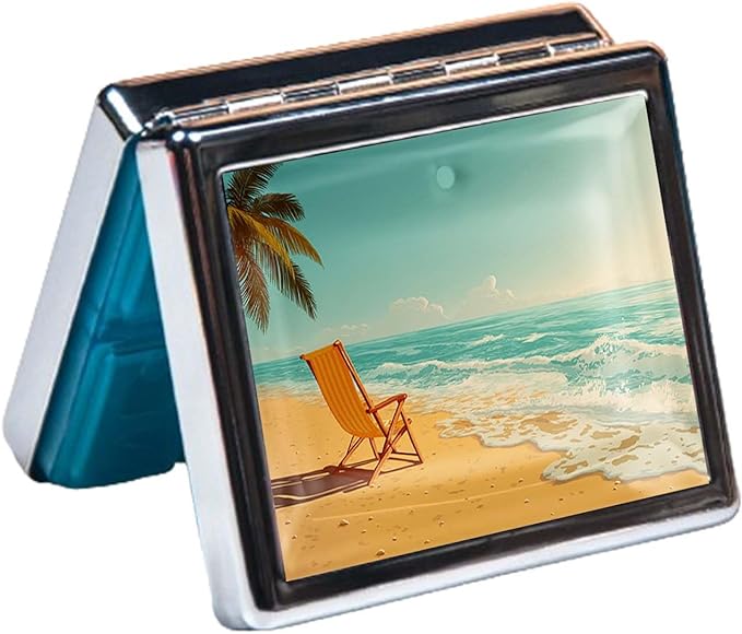 7 Days Chromed Shiny Silver Pill Organizer with Mirror Inside Has 8 Separate Compartments Rectangle,Versatile Storage for Medication - Ideal Travel Accessory (By the Beach)
