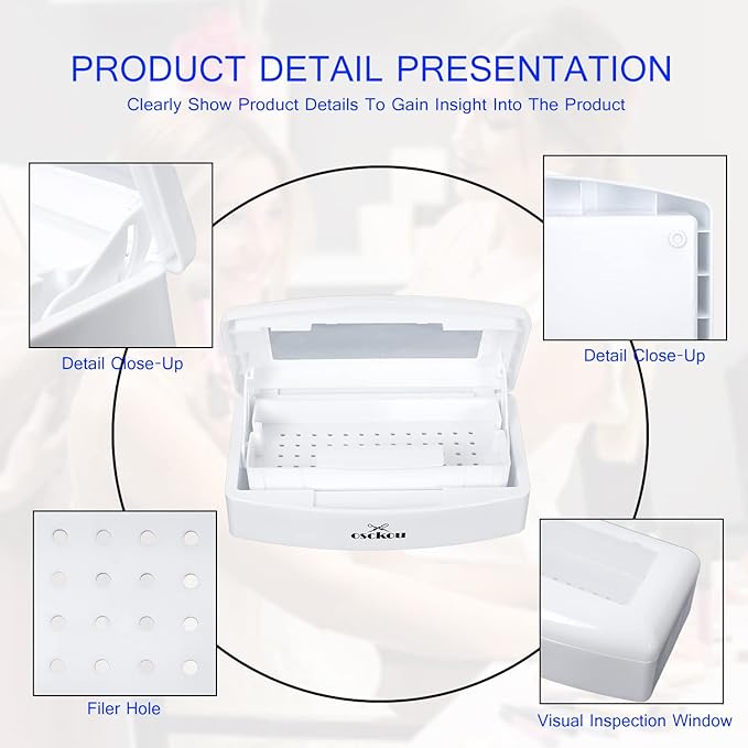 Plastic Sterilizing Tray-Sterilization Tray,Clean Sterilizer Box Storage Organizer for Nail,Tweezers,Hair Salon,Spa & Cutter Manicure Equipment-Clear Lid (Thickened - white)