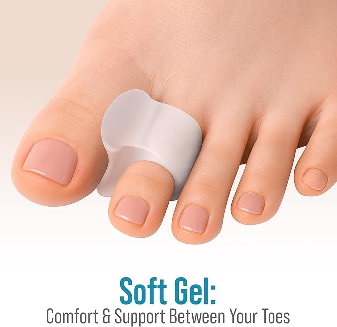 5 STARS UNITED Big Toe Spacers for Men & Women – 4 Gel Separators for Overlapping & Curled Toes, Bunions, Alignment - Diabetic Foot Care, Silicone Spreader, Corrector & Straightener, Clear