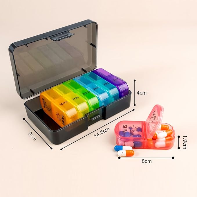 Travel Weekly Pill Organizer Case, 14 Compartments Travel Pill Box Dispenser, Portable Daily Pill Container for Carry Storage Medicine, Vitamin, Supplement, Fish Oil, Cod Liver Oil, Capsules