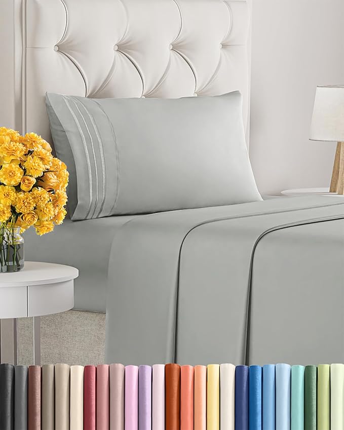Twin XL Size 3 Piece Sheet Set - Extra Soft, Breathable & Cooling Sheets - Hotel Luxury Bed Sheets for Women & Men - Deep Pockets, Easy-Fit & Wrinkle-Free Sheets - Light Slate Grey Oeko-Tex Bed Sheets
