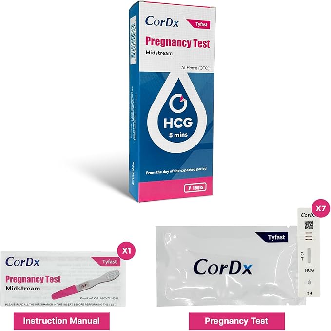 CorDx Early Detection Pregnancy Test Kit, Urine Tests for Easy At Home hCG Level Testing, Tester for Pregnant Women, Clear, Fast and Reliable Result with Over 99% Accuracy, 7 Pack Cassettes