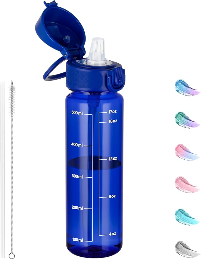 GOPPUS 17oz Kids Water Bottle for School -Straw, Leak-Proof Tritan Sports Bottle Time Marker Reusable for Girls Boys