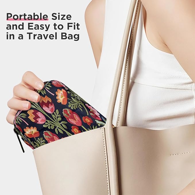Tulips Red Flower Pill Case Travel Pill Organizer Weekly 7 Day Portable with Zipper Medicine Box Pill Case for Vitamins, Birth Control,Fish Oils,Medication, Supplements