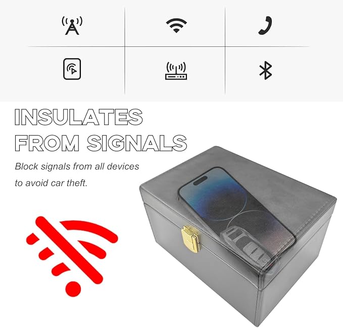 Faraday Box Key Fob Protector, RFID Signal Blocking Shielding Box Anti Theft Car Key Fob Case, Large Capacity PU Leather Faraday Cage Box for Keyless Fob, Car Accessories